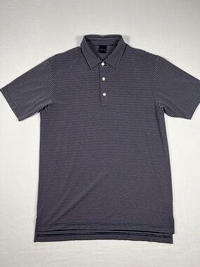 Dunning Golf Performance Golf Polo Navy & Pink Striped Mens Size M Coolmax
